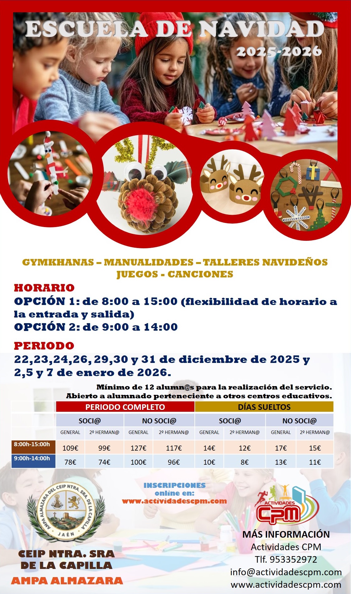 Escuela de Navidad 2025-2026 . AMPA Almazara CEIP Ntra Sra Capilla