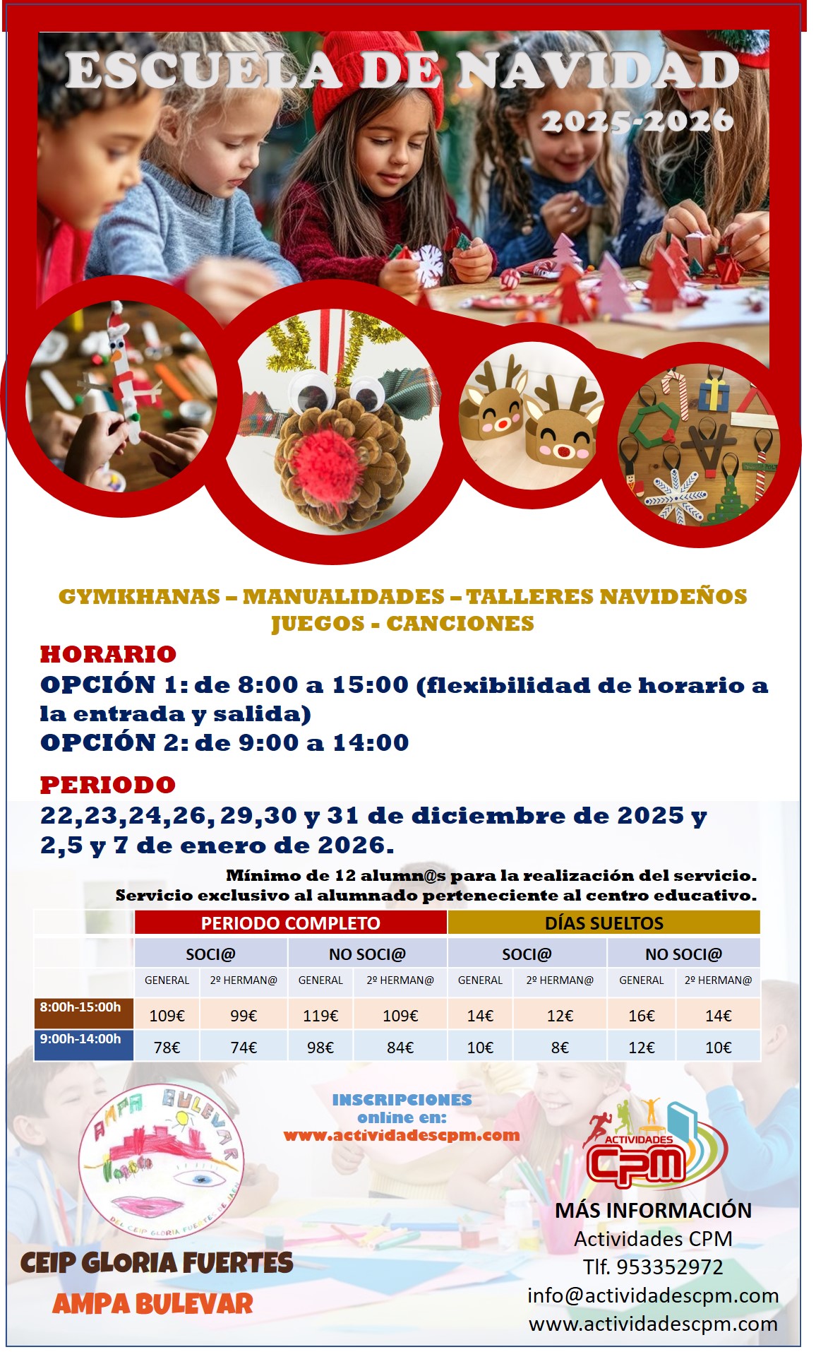 Escuela de Navidad 2025-2026 . AMPA Bulevar CEIP Gloria Fuertes